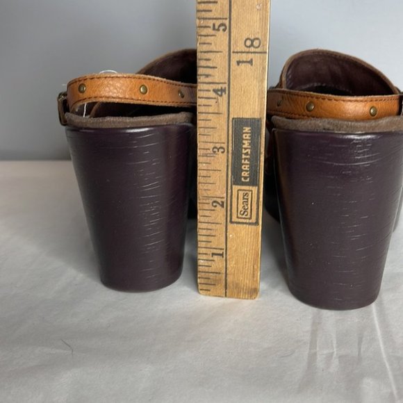 Heeled Chestnut Brown Leather Slingback Clogs - Picture 14 of 15